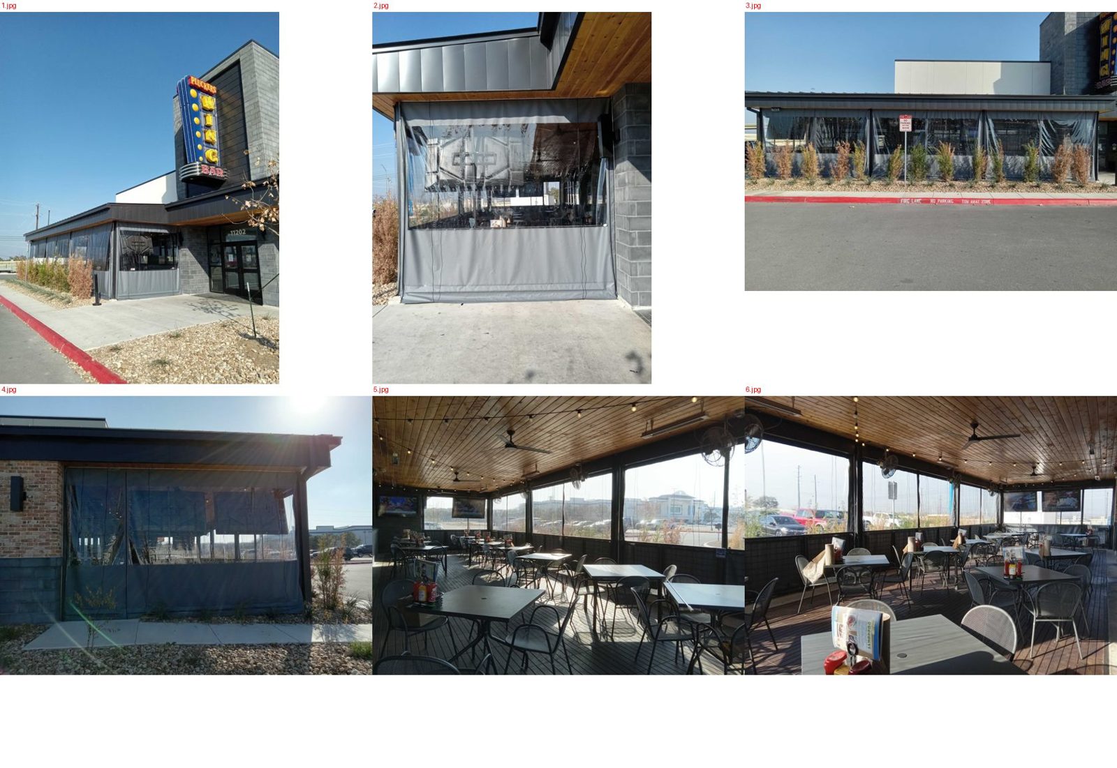 Pluckers Alamo Ranch in San Antonio: the charcoal and clear enclosure wrapping the patio under the neon Wing Bar sign