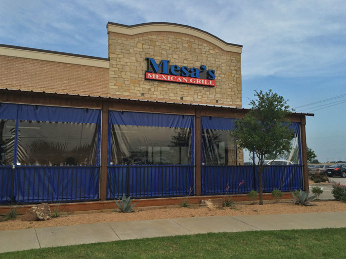 clear vinyl patio enclosures outside mesas mexican grill customized blue panels